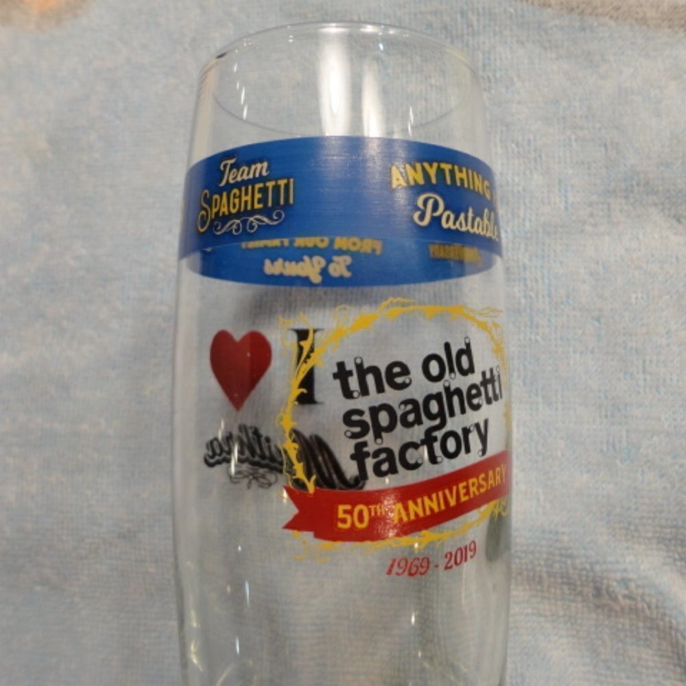 𝅺Old Spaghetti Factory Glass Cup 50th Anniversary 2019 I Love Mizithra
